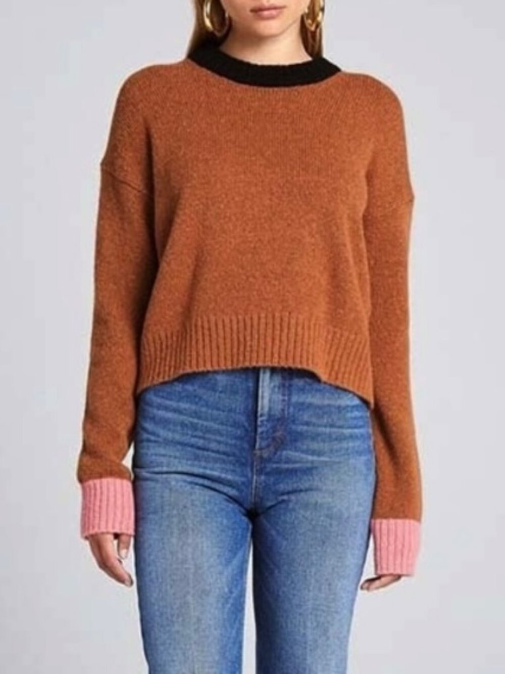 A.L.C. Hayes Alpaca Wool Sweater Brown Sz L Colorblock
